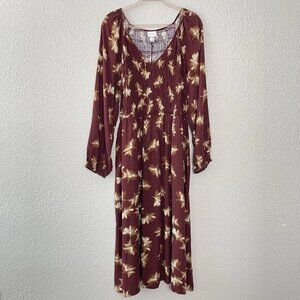 AVA & VIV Women's Floral Burgundy Print Midi Dress